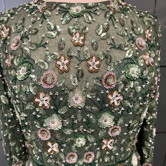 SOLD-Mac Duggal Floral Appliqué long sleeve illusion evening gown - Picture 6 of 11